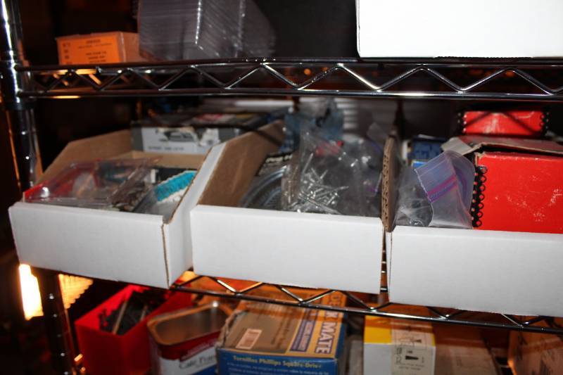 lot 117 image: Misc. Hardware - Screws, Nails, Galvanized Flat Washers, Anchors, Peg Hooks, And More