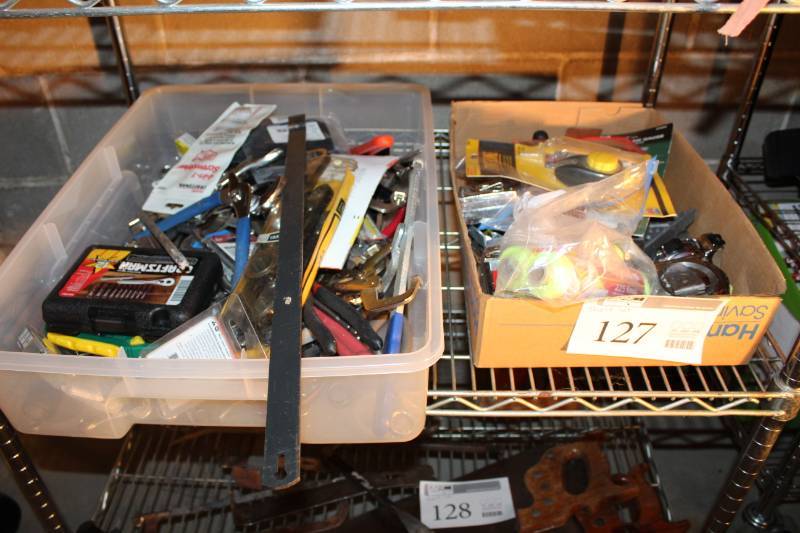 lot 127 image: Hand Tools, Hardware, Straight-Line , Bolt Nut Gauge, Exact Angle Meter, Stanley 100ft. Power Winder Cord Reel, Tape Measures, Rules, And More