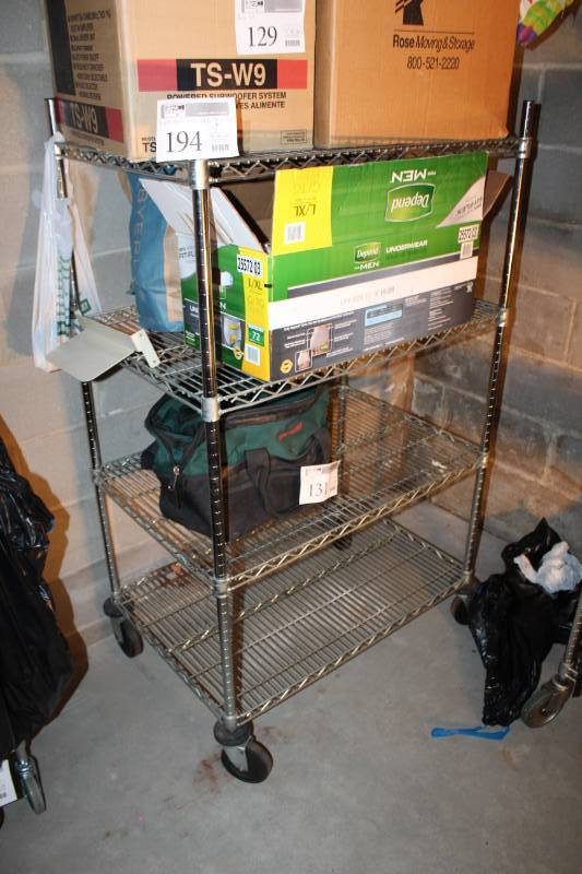 lot 194 image: NSF 4-Wire Shelf Rolling Metal Storage Rack