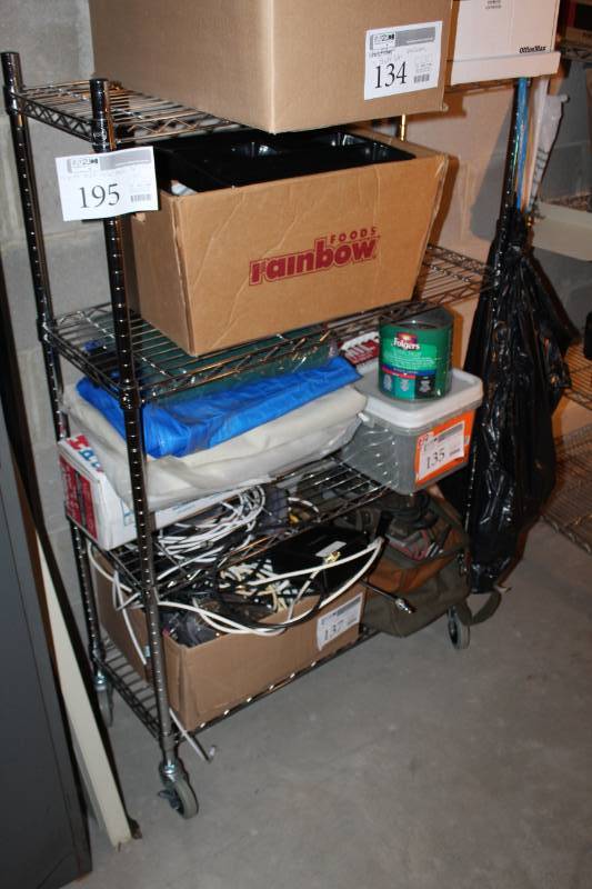 lot 195 image: NSF 4-Wire Shelf Rolling Metal Storage Rack
