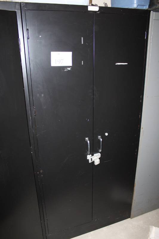 lot 197 image: 2-Door 6-Shelf Locking Metal Storage Cabinet w Padlock