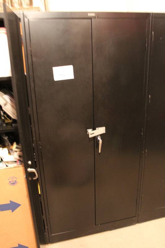 lot 198 image: 2-Door 7-Shelf Locking Metal Storage Cabinet