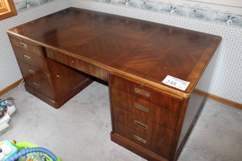 lot 248 image: Wood Executive Office Desk w 9-Drawers, 2-Pull Outs