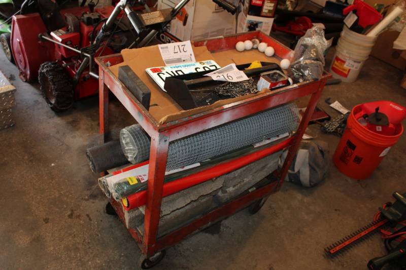 lot 216 image: Wire Mesh, Fencing, Bamboo Stakes, Hardware, Golf Balls, License Plate, And More