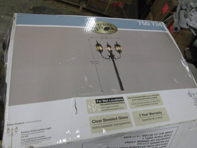 lot 238 image: Hampton Bay 3-Head Black Outdoor Po...