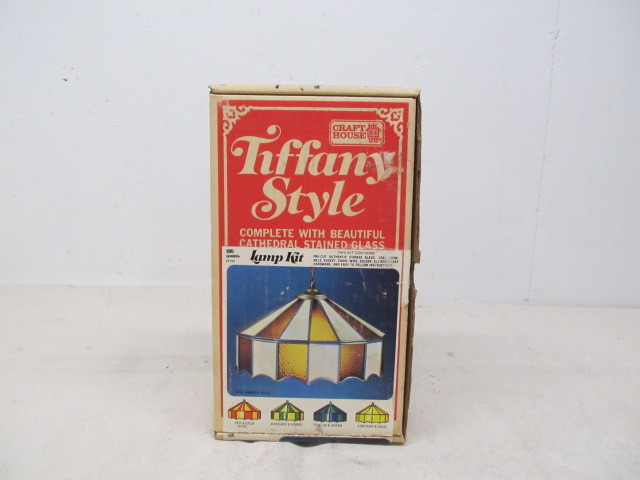 lot 9 image: NOS Vintage Tiffany Style Hanging Slag Glass Lamp Kit