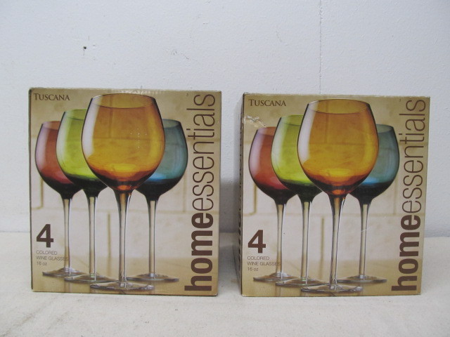 lot 22 image: 8 Colored Tuscana 16ox Wine Glasses - NEW