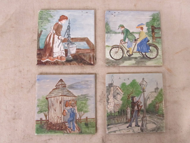 lot 107 image: Set of 4 Vintage Hand Painted ROMANY Pottery Tiles