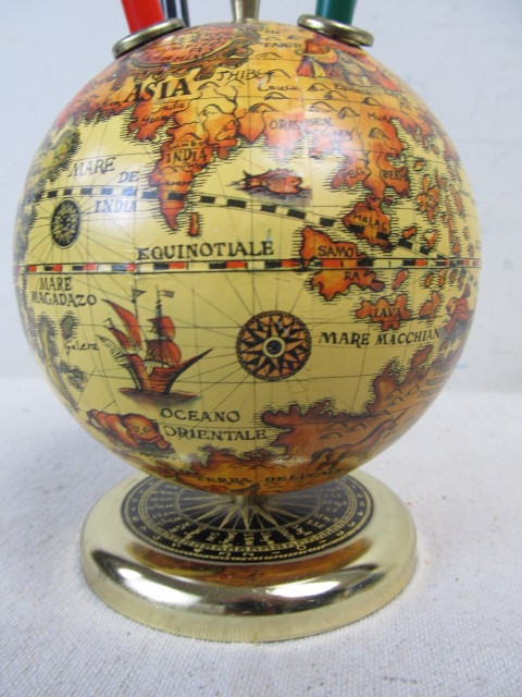 lot 30 image: Vintage World Globe Desktop Pen Holder