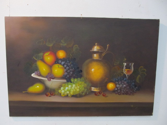 lot 175 image: Signed Vintage Mid Century Still Life Oil on Canvas Painting