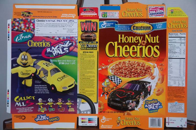 1999 General Mills Honey Nut Cheerios Cereal w/Racing Pals Offer Full Box  Sealed