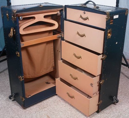 Antique Wardrobe Trunk With Drawers And Hangers Vintage