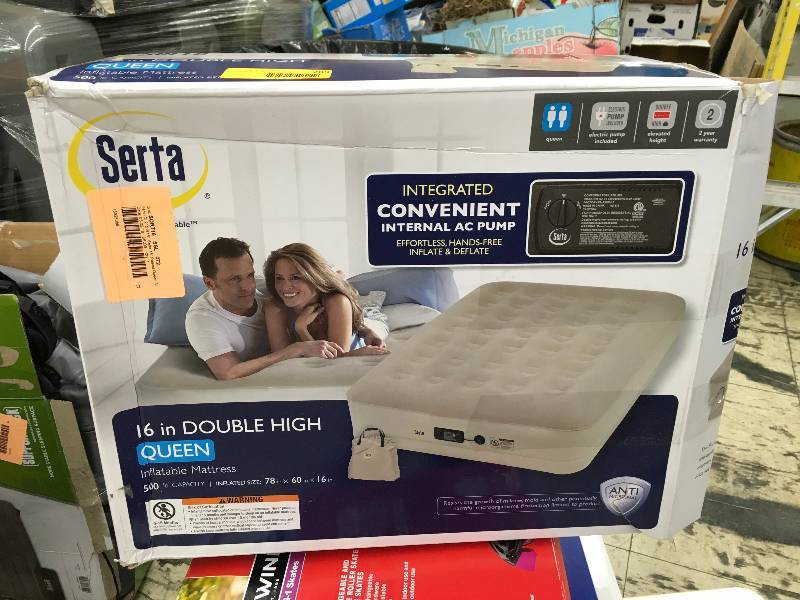 lot 289 image: Serta 16 in Double High Queen Air Mattress, Retail $129.99