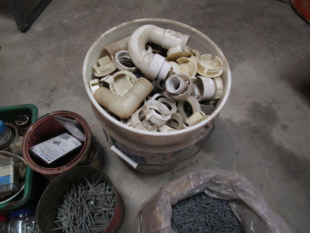 lot 66 image: Misc Nails & Screws, Bucket of Plumbing Fittings
