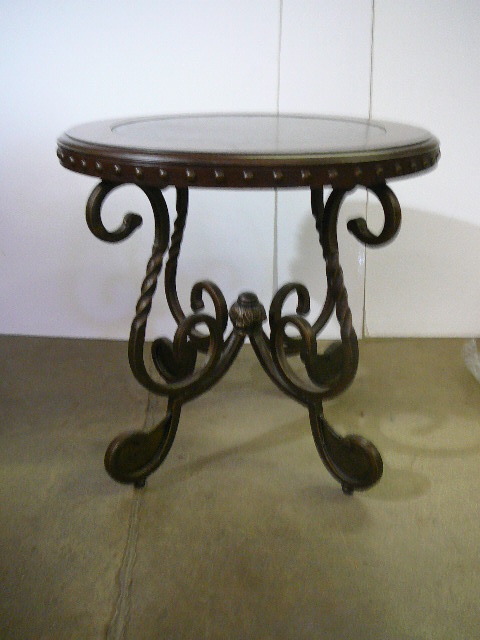 lot 43 image: Ashley Round End Table Brown Finish