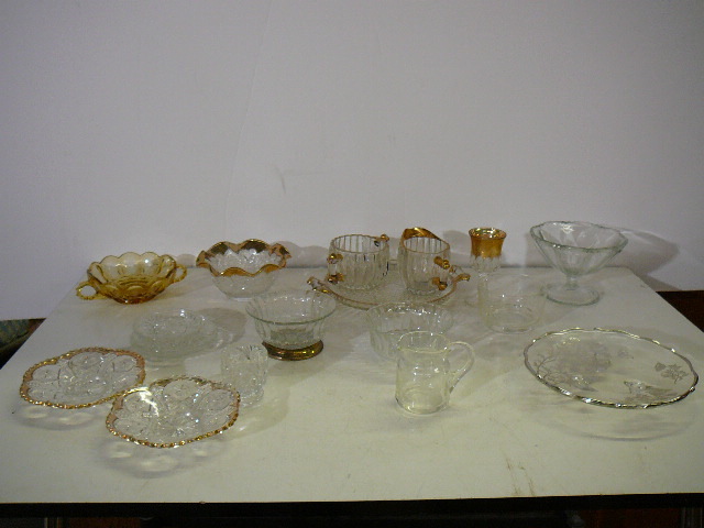 lot 63 image: Glassware Small Plates Creamer Sugar Bowl Gold Trim Items