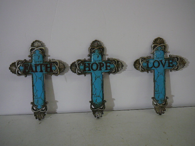 lot 102 image: 3- Crosss Hope Faith Love