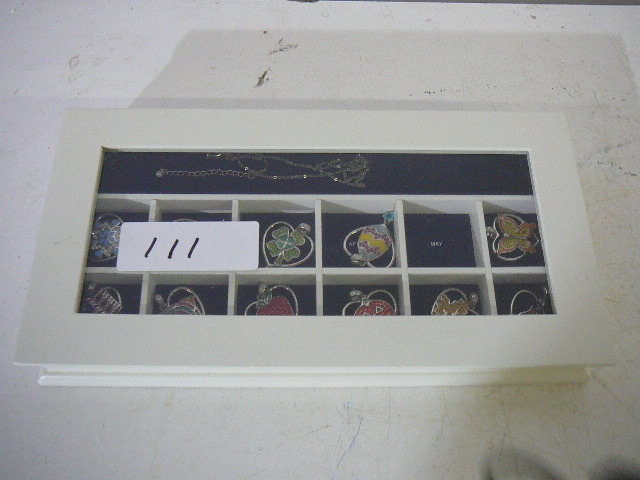 lot 111 image: Jewelry and Case Pendant and Chain for each Month with storage Box Glass Lid