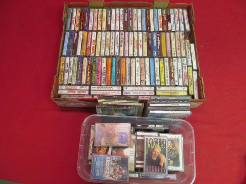lot 46 image: Assortment of over 100 cassette tapes, CDs (Alabama, Elton John, Willie Nelson, Tanya Tucker)