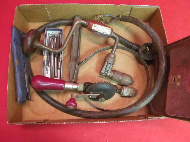 lot 54 image: Allen wrenches, manual drill, cord, bag