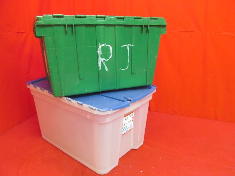 lot 130 image: 2- 18 gal crates with lids