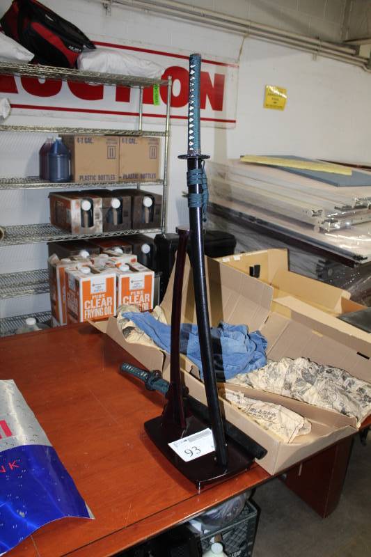 lot 93 image: Lot of (2) Swords w Display Stand