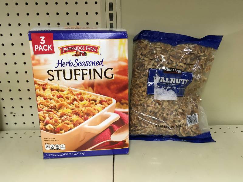 lot 4 image: Pepper Farm Stuffing & Kirkland Signature Walnuts 3 LBS, Retail $20.98