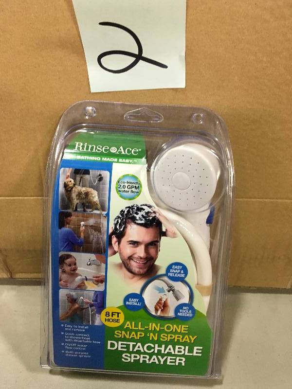 lot 2 image: Hand Held Shower Head Sprayer Quick Connect Detachable 8 Ft Hose Adjustable Flow NOT USED