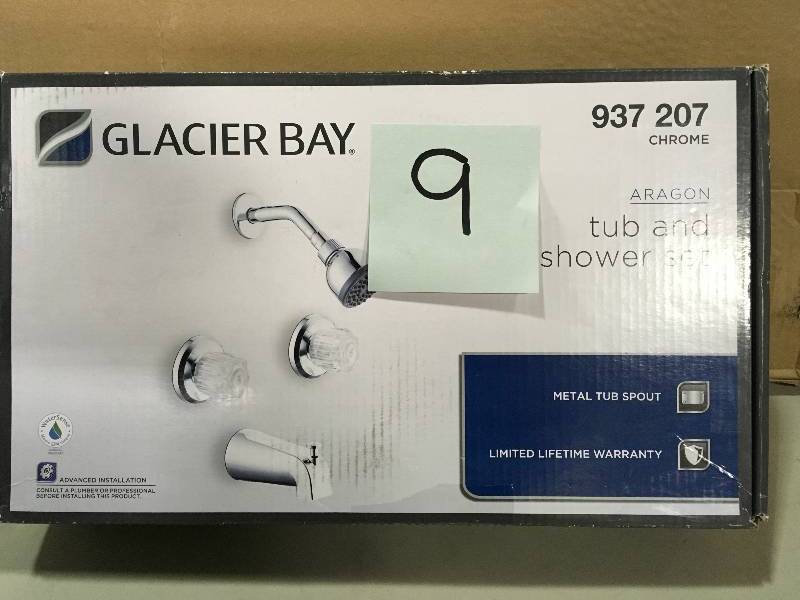 lot 9 image: Glacier Bay 833X-0001 Aragon WaterSense 2-Handle 1-Spray Tub and Shower Faucet in good conditions