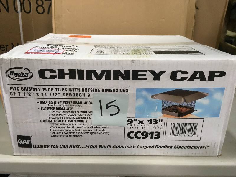 lot 15 image: 9 in. x 13 in. Galvanized Steel Fixed Chimney Cap in Black in good conditions
