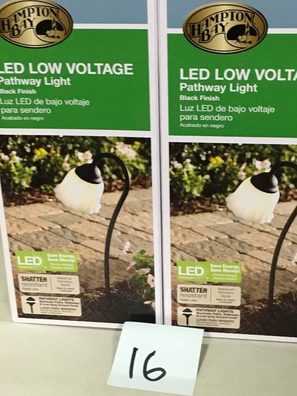 lot 16 image: Hampton Bay Low Voltage LED Path Light - Black -  LOT OF 2 not used