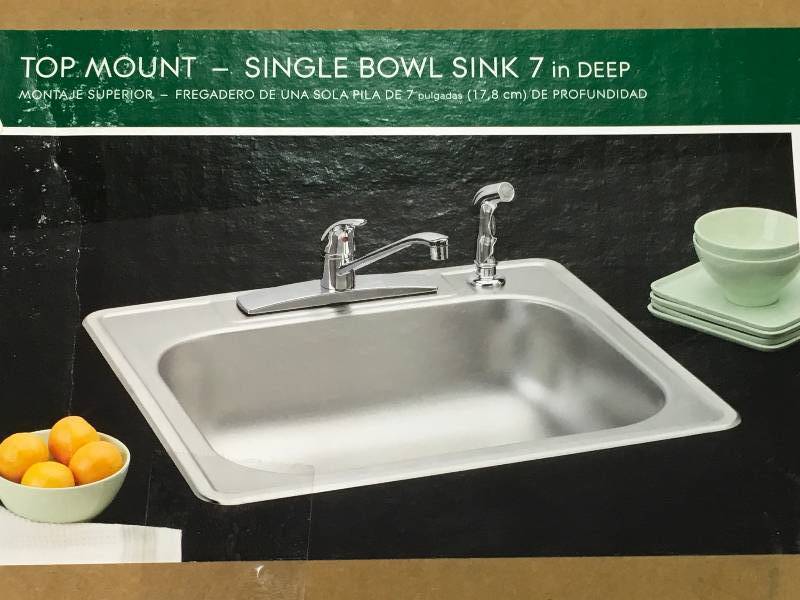 lot 17 image: Elkay 598536LFR Top Mount Single Bowl Sink 7 Deep open box