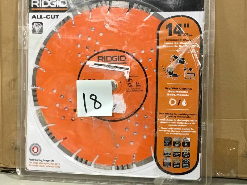 lot 18 image: RIDGID 14 in. All-Cut Diamond Blade in good conditions