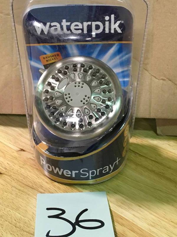 lot 36 image: Waterpik Vardon 5-Spray Showerhead in Brushed Nickel not used