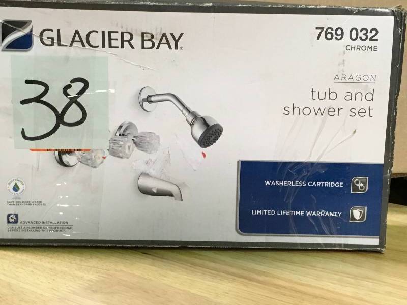 lot 38 image: Glacier Bay 769 032 Aragon 3-handle 1-spray Tub and Shower Faucet in Chrome in good conditions