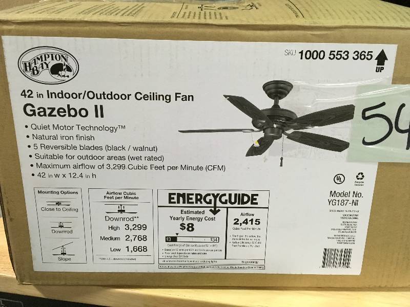 lot 54 image: Gazebo II 42 in. IndoorOutdoor Natural Iron Ceiling Fan in good conditions