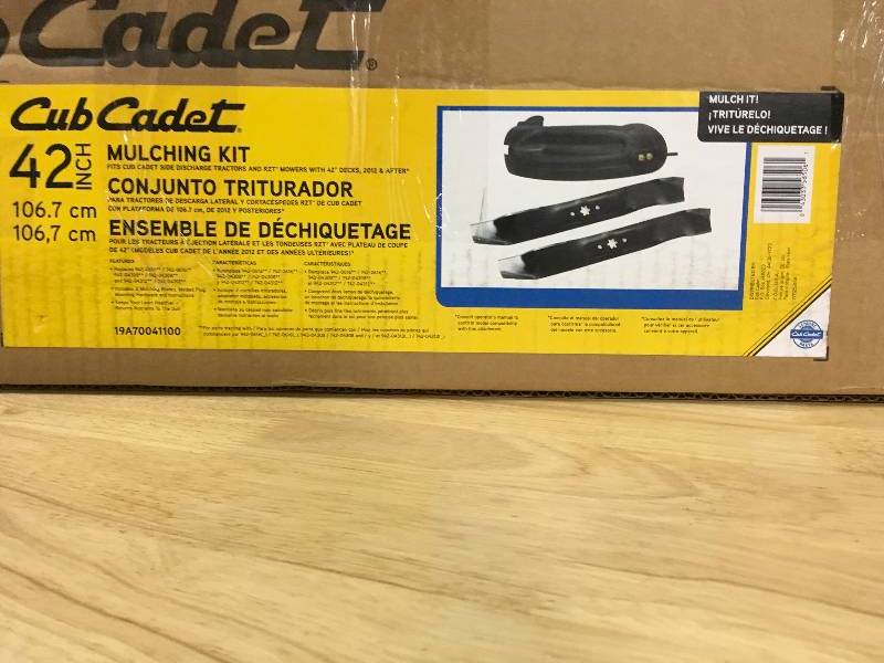 lot 70 image: CUB CADET Mulch Kit for 42 in. XT1 and XT2 Tractors and RZT Mowers 2012 and After not used
