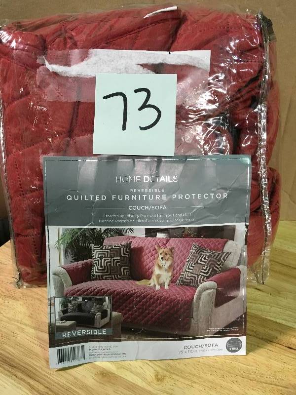 lot 73 image: REVERSIBLE 75 in. x 110 in. Double Side Sofa Furniture Protector Cover in good conditions