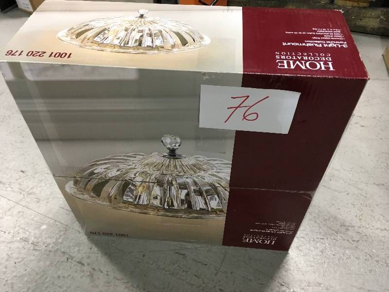 lot 76 image: Vintage Collection 15.75 in. 3-Light Chrome Flushmount with Glass Shade new