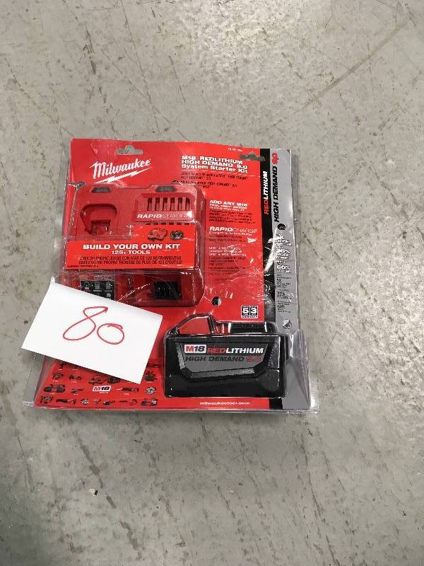 lot 80 image: Milwaukee M18 18-Volt Lithium-Ion High Demand Battery Pack 9.0Ah and Charger Starter Kit in good conditions
