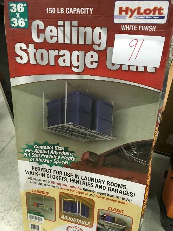 lot 91 image: 36 in. W x 36 in. D Adjustable Height Garage Ceiling Mount Storage Unit