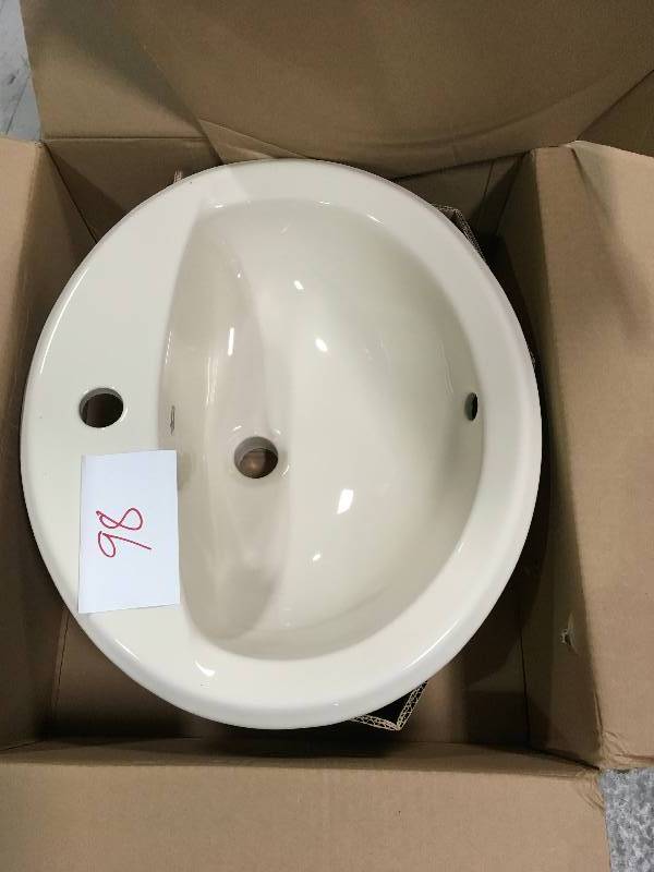 lot 98 image: Aqualyn Self-Rimming Bathroom Sink in Bone not used