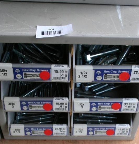 lot 604 image: Hardware Containers with Bins and Hardware