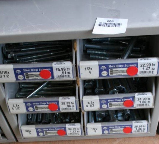 lot 606 image: Hardware Containers with Bins and Hardware