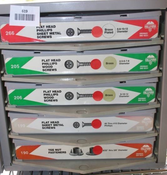 lot 619 image: Hardware Containers with Bins and Hardware