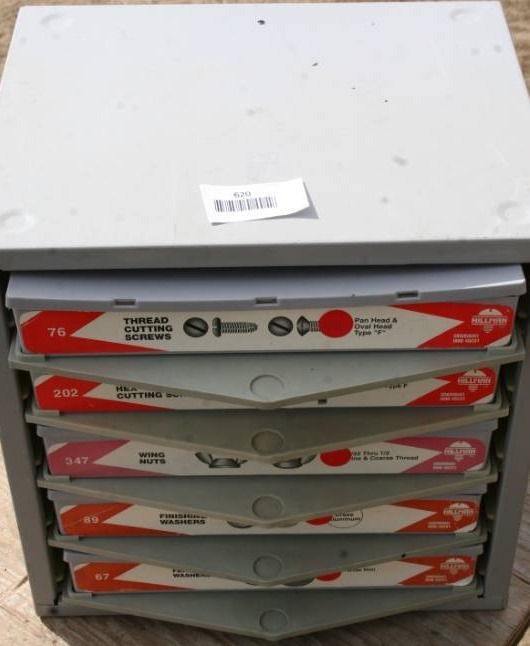 lot 620 image: Hardware Containers with Bins and Hardware