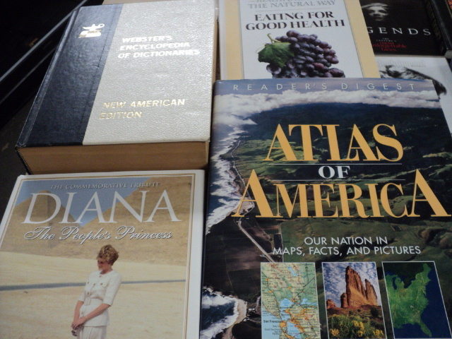 box of hard cover books...