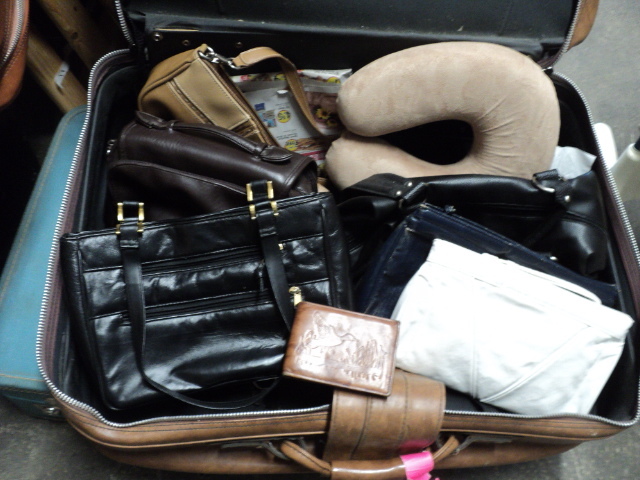 3 vintage suit cases, purses, and l...