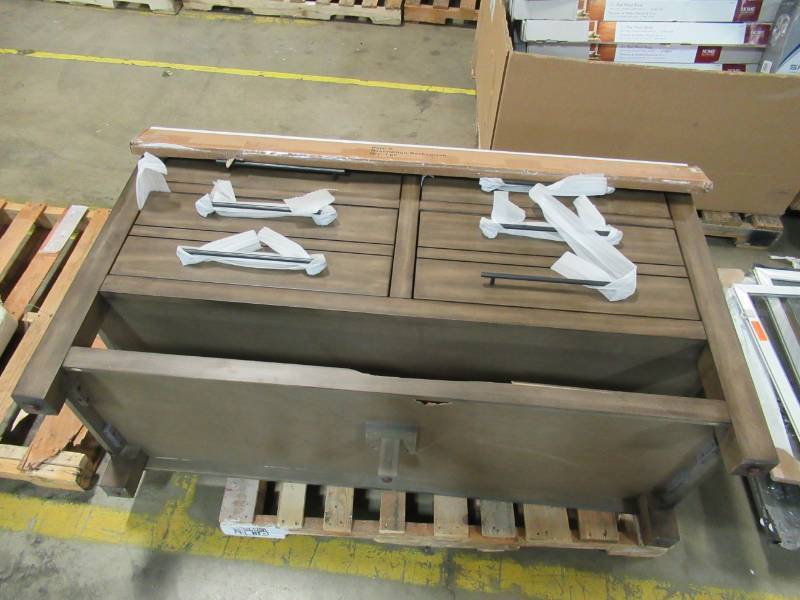 lot 96 image: Ove Decors Harry 60 in. W x 22 in. D Vanity in Java Brown with Marble Vanity Top in White with White Basin - DAMAGED