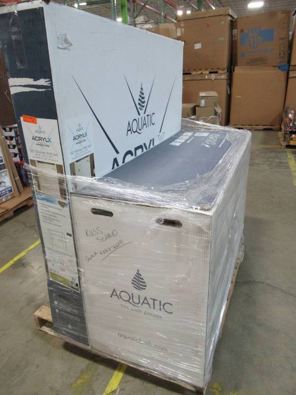 lot 99 image: 60 in. x 30 in. Single Threshold Acrylx Applied Acrylic Shower Pan with Right Drain in White With 3 Piece Shower Wall.